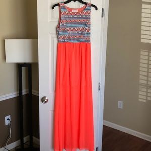 Coral Aztec maxi dress
